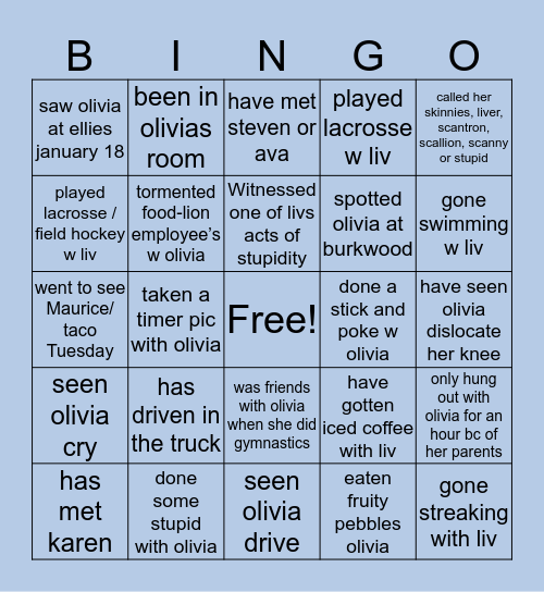 olivia bingo Card