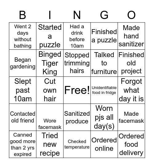 Quarantin-O Bingo Card