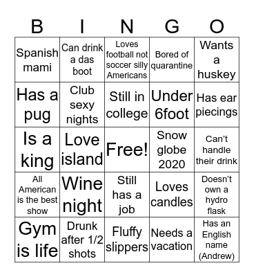 English bingo Card