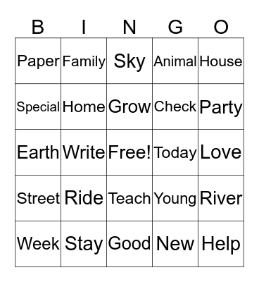 Ms. Hughes' Class Sight Word Bingo Card