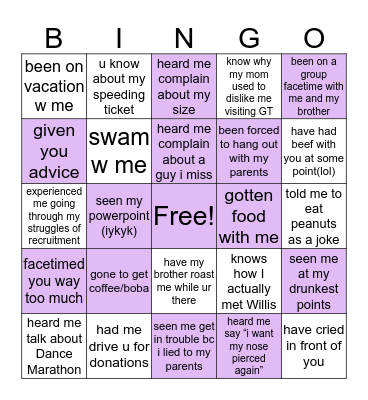Allies Bingo Card