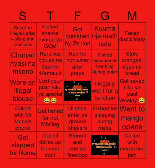 St. Francis mang'u bingo Card