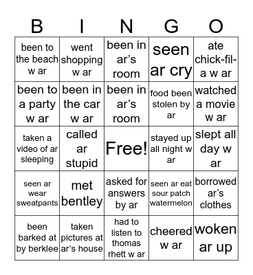 ar’s bingo Card