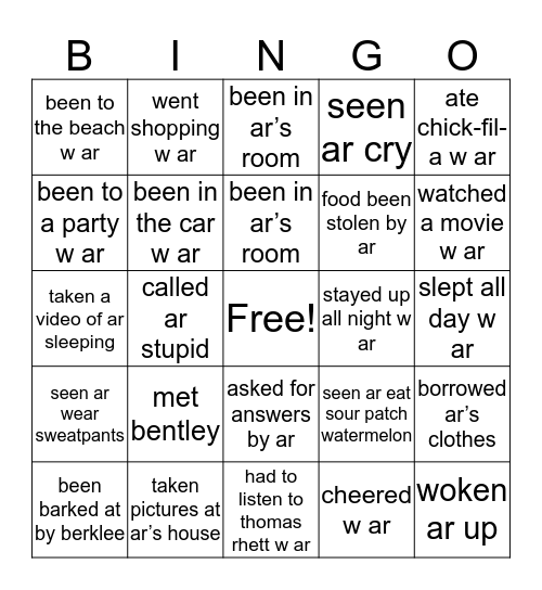 ar’s bingo Card