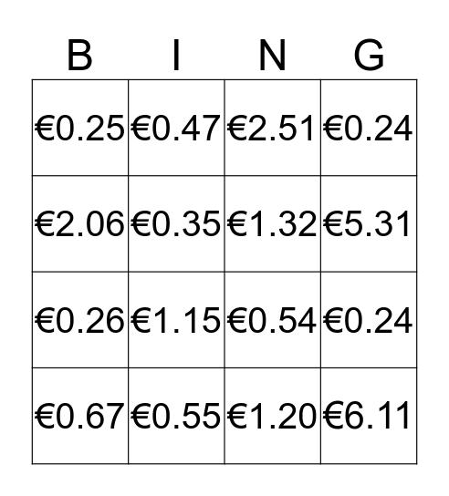 Change given Bingo Card