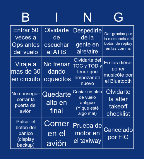 EF Flight's Bingo Card