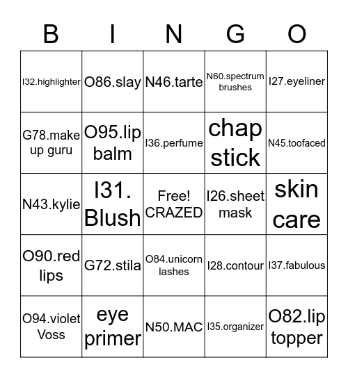 MAKEUP CRAZED Bingo Card
