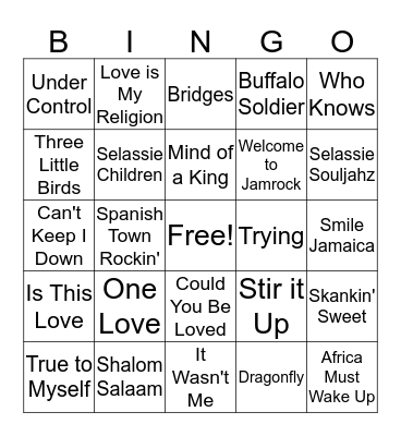 Reggae Bingo Card