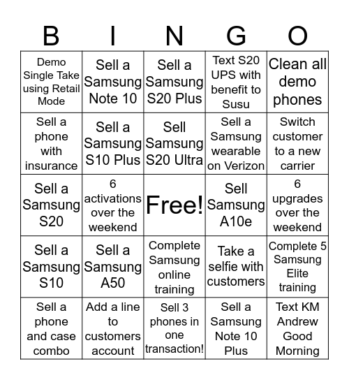 Wireless Advocates Bingo Card