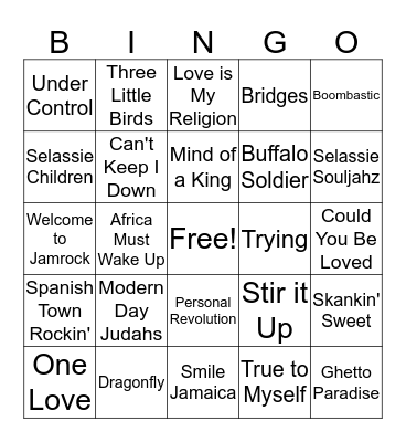 Reggae Bingo Card
