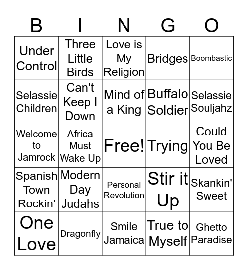 Reggae Bingo Card