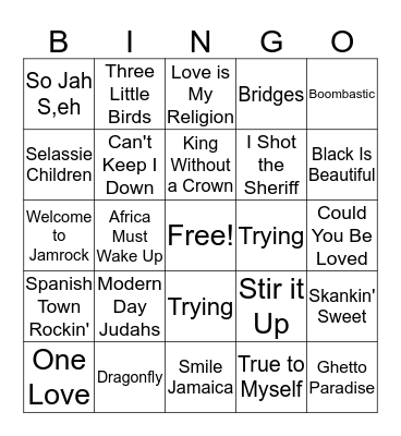 Reggae Bingo Card