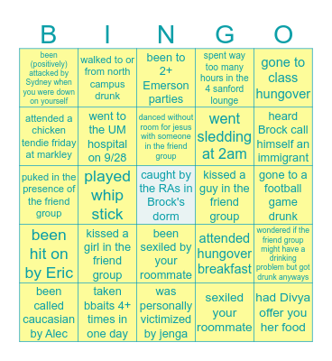all of ella's friends Bingo Card
