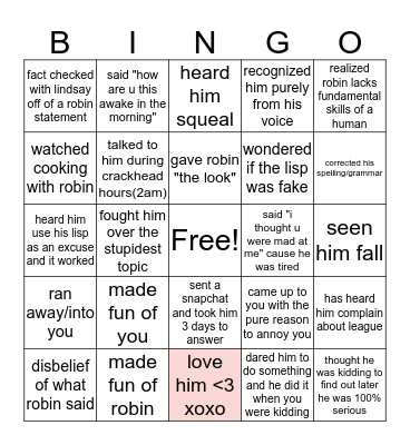 friends with robin Bingo Card