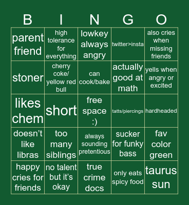 nat bingo Card