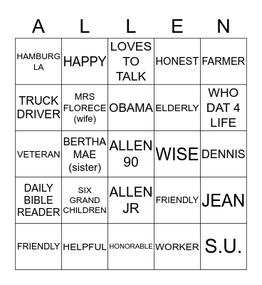 ALLEN'S BIRTHDAY BINGO Card