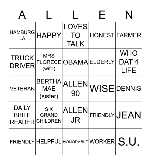 ALLEN'S BIRTHDAY BINGO Card