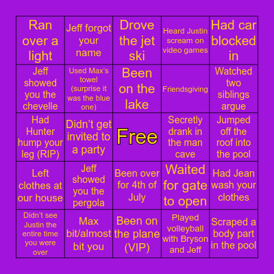 King Family Bingo Card