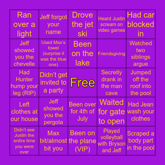 King Family Bingo Card