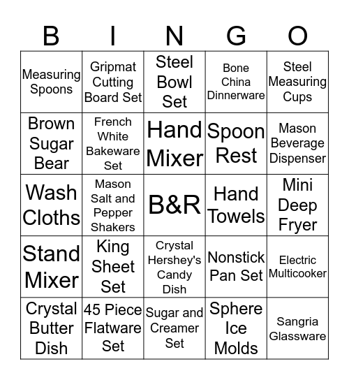 Betty's Bridal Bingo Card