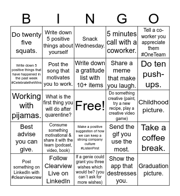 Clearview BINGO Card