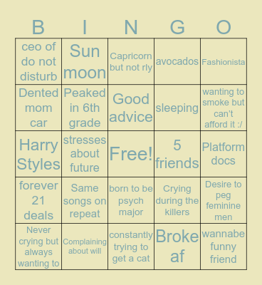 Alyssa’s Bingo Card