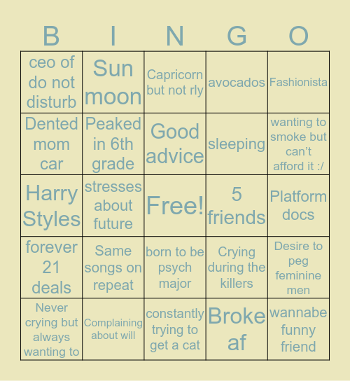 Alyssa’s Bingo Card