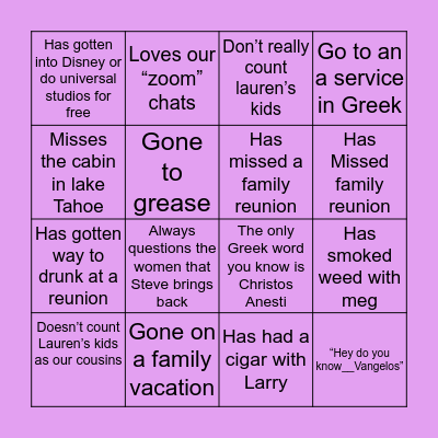 Vangelos bingo Card