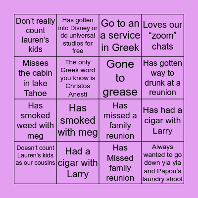 Vangelos bingo Card