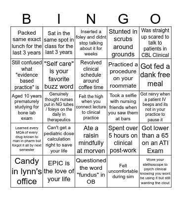 UVA 3rd Year Nursing BINGO Card
