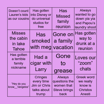 Vangelos bingo Card