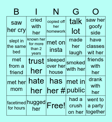 being friends wit bri Bingo Card