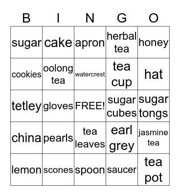 Tea Party Bingo Card