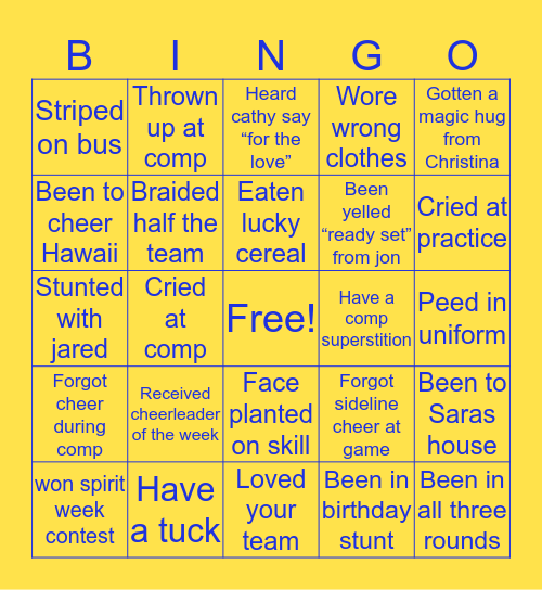 SHS Cheer Bingo Card