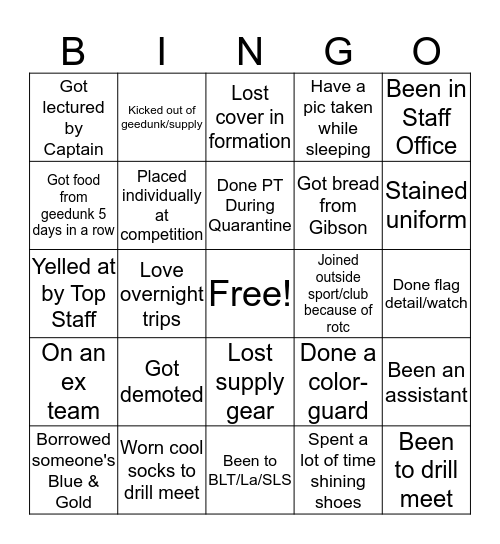 Navarre NJROTC Bingo Card