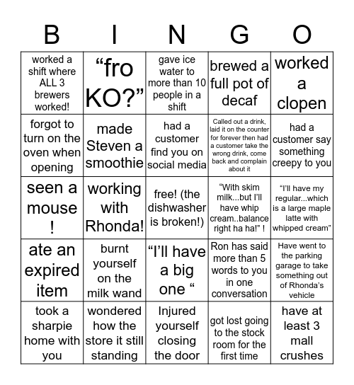 Second Cup Avalon Mall Bingo Card