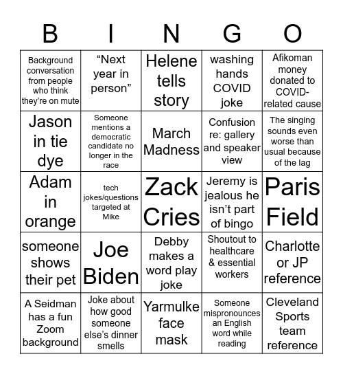 Zeder 2020 Bingo Card