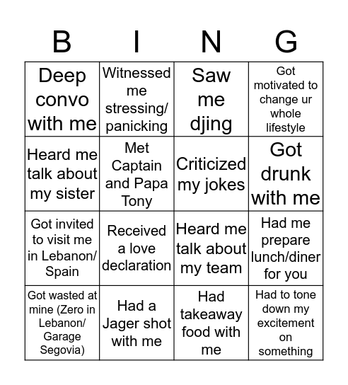 Clo's Bingo Card