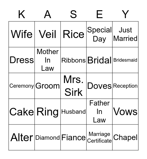 Future Mrs. Sirk Bingo Card