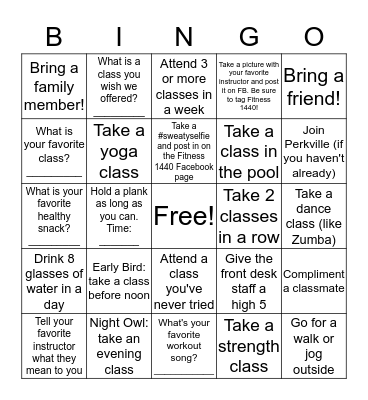 Group Fitness Bingo Card