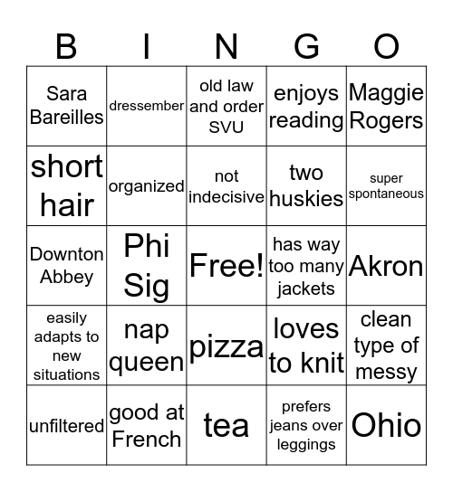 Amanda Bingo Card