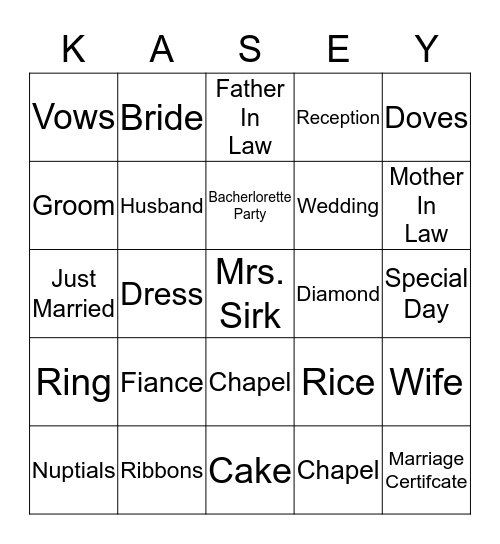 Future Mrs. Sirk Bingo Card