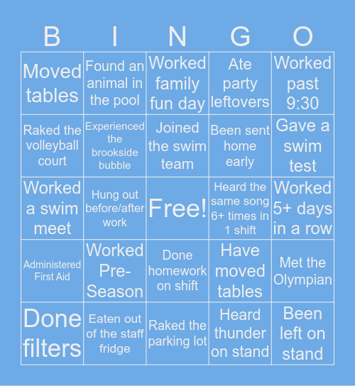 Brookside Staff Bingo Card