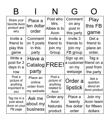 Avon Bingo Card