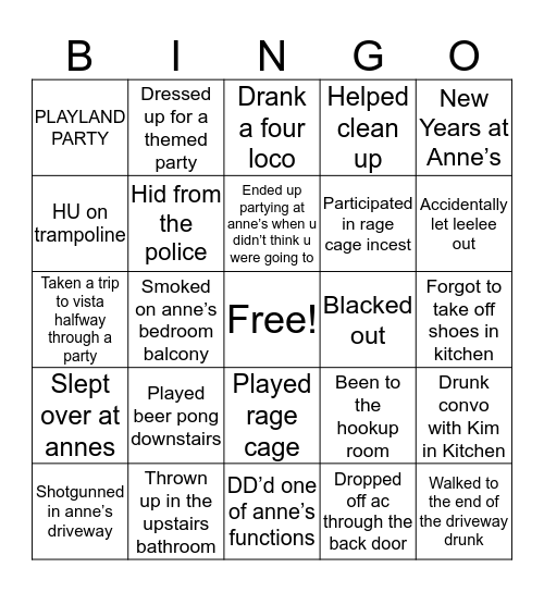 ANNES BASEMENT BINGO Card