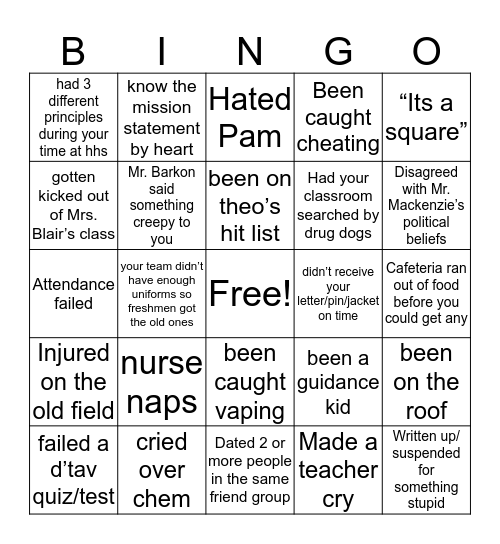 HHS bingo Card