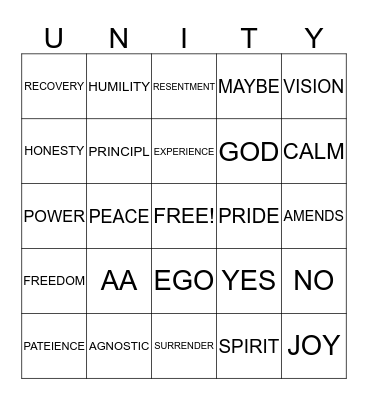 RECOVERY BINGO Card