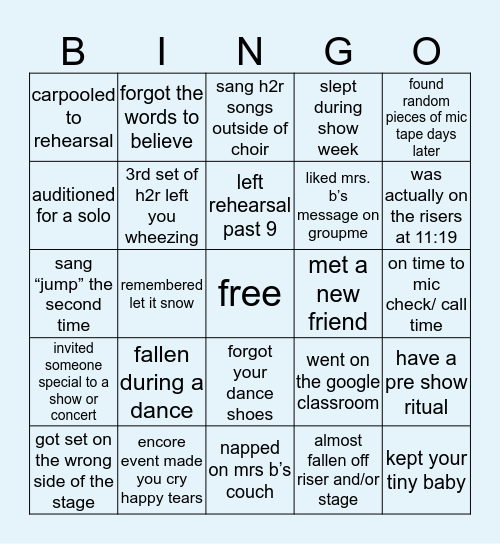 encore bingo Card