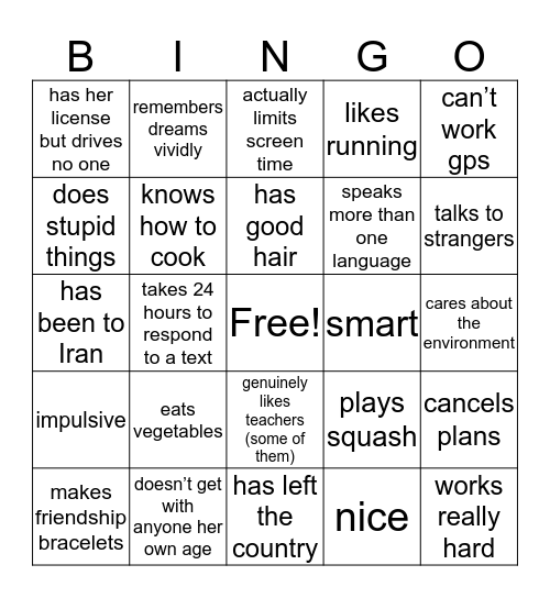 Mina Bingo Card