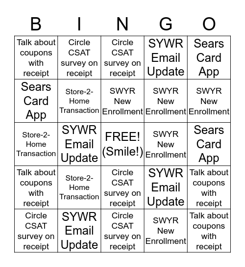 S.W.A.T BINGO Card